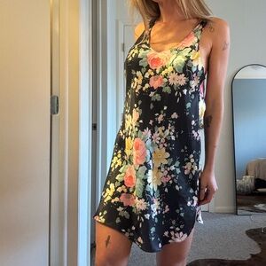 Vintage silk Val Mode 90s lingerie slip dress - medium - black floral